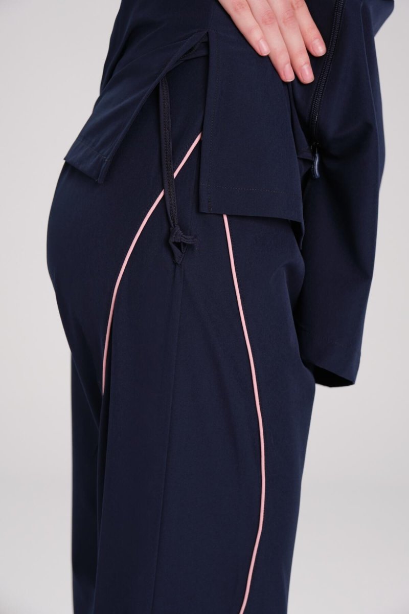 Patterned Sleeve, Flexible Woven, 6 - Piece Full Coverage Hijab Swimsuit Set 3095 - 25 Navy Blue - ihvan