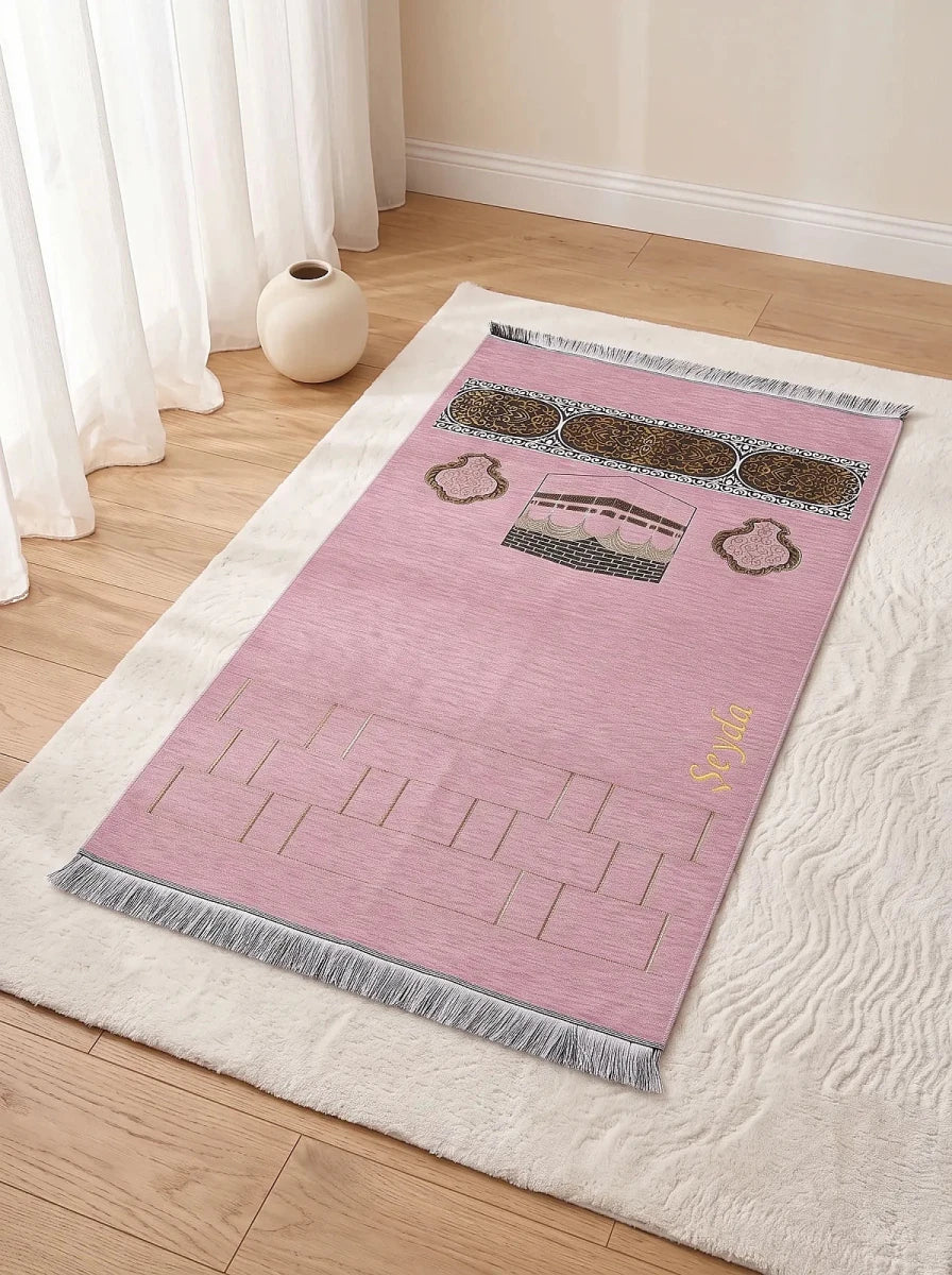 Personalised Kaaba Chenille Prayer Mat with Name Embroidery - ihvan