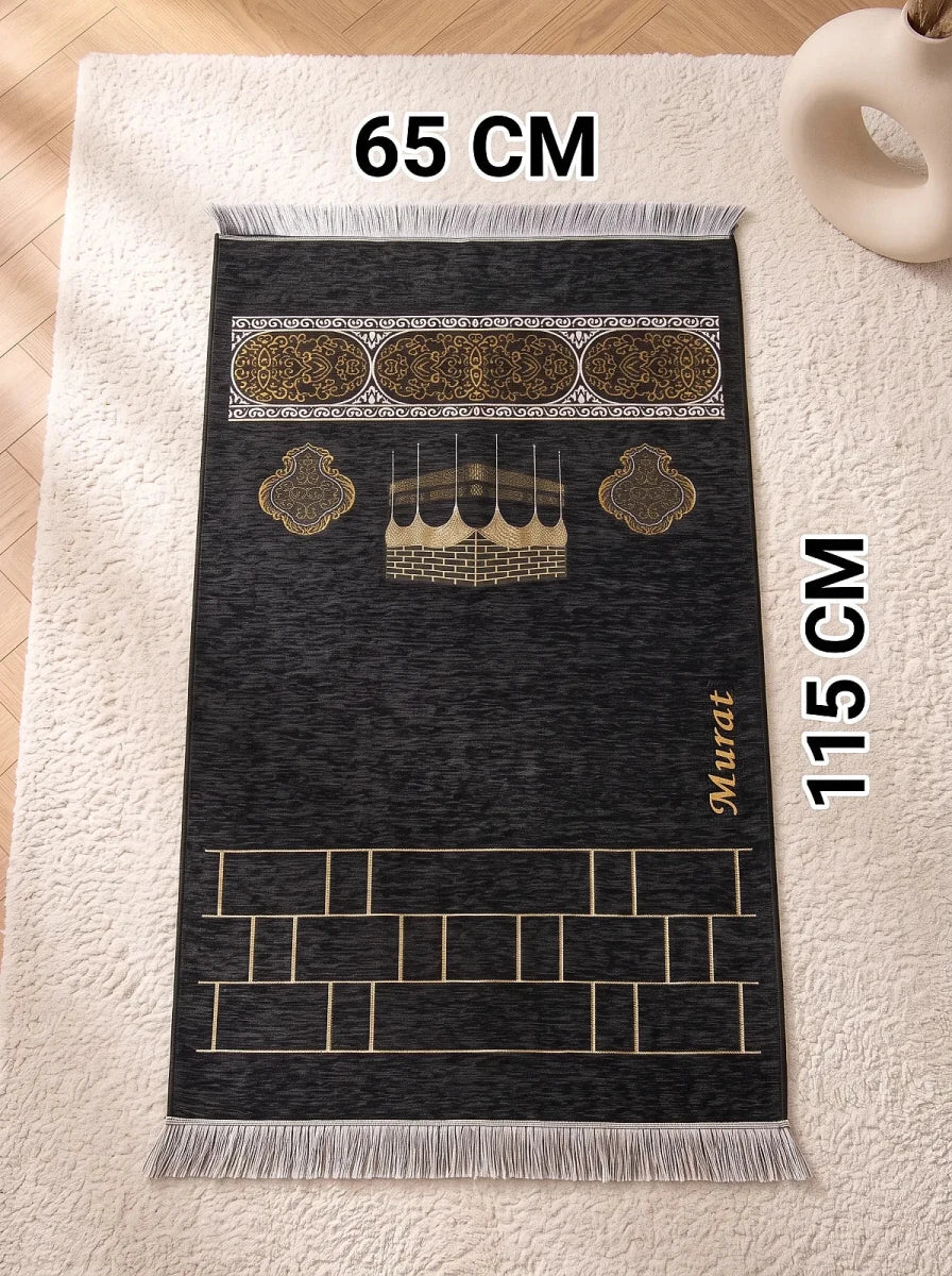 Personalised Kaaba Chenille Prayer Mat with Name Embroidery - ihvan