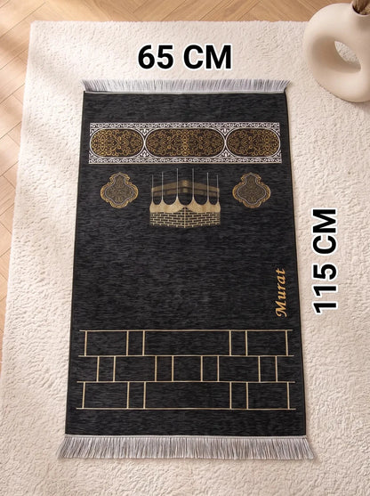 Personalised Kaaba Chenille Prayer Mat with Name Embroidery - ihvan