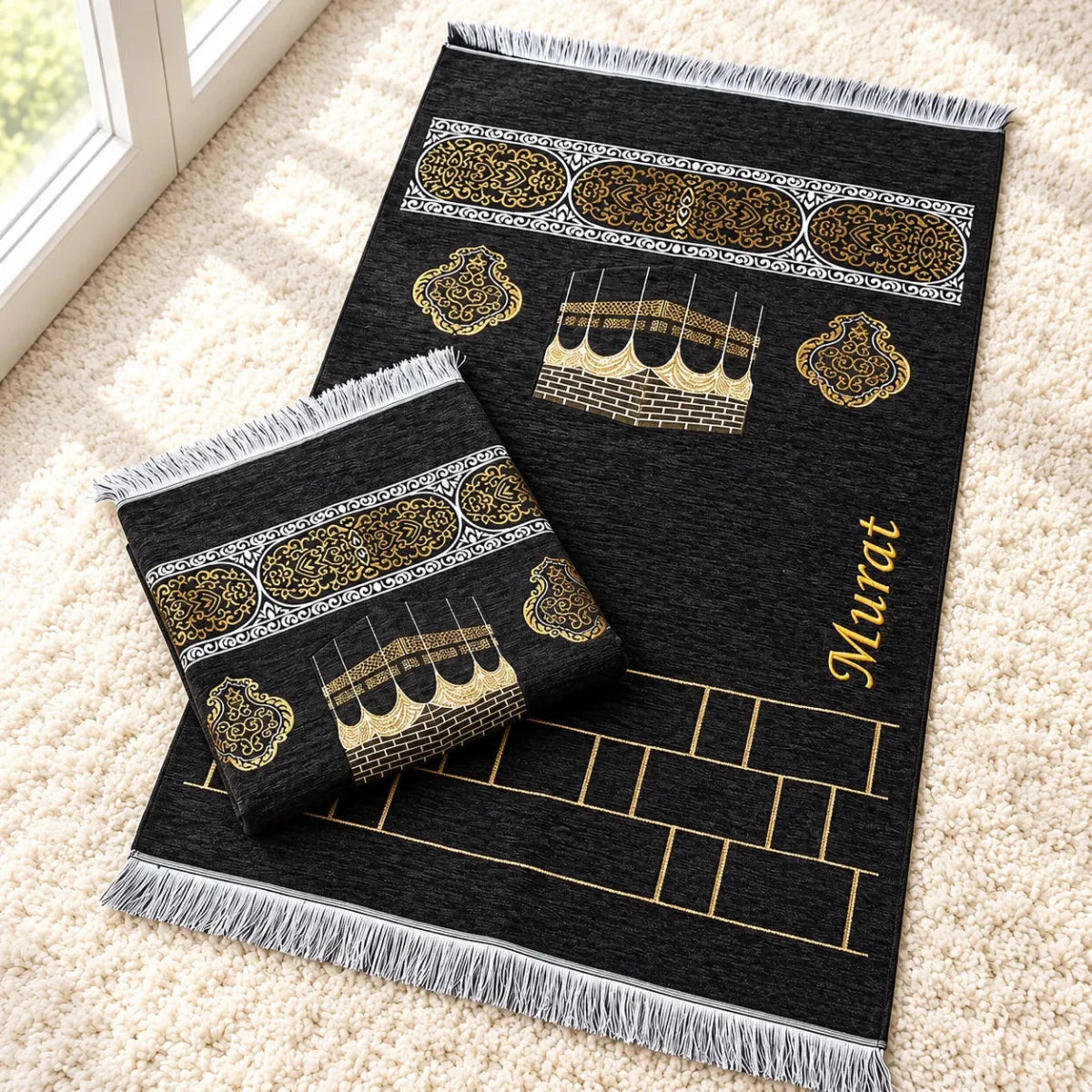 Personalised Kaaba Chenille Prayer Mat with Name Embroidery - ihvan