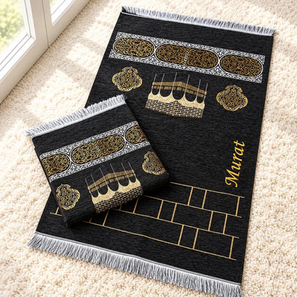 Personalised Kaaba Chenille Prayer Mat with Name Embroidery - ihvan