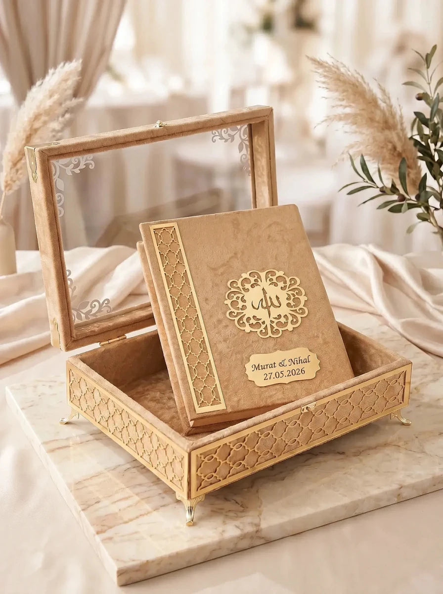 Personalised Velvet Quran Gift Set with Decorative Storage Chest - ihvan