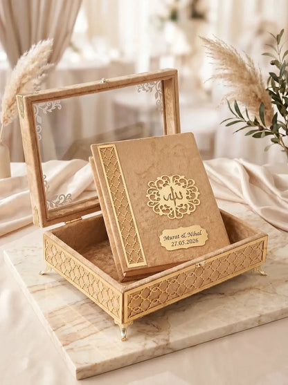 Personalised Velvet Quran Gift Set with Decorative Storage Chest - ihvan