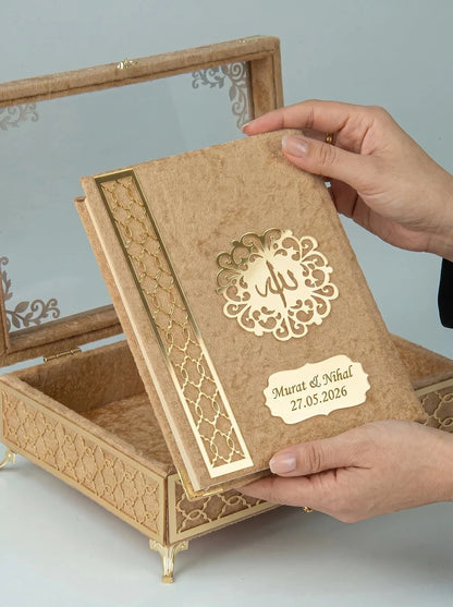 Personalised Velvet Quran Gift Set with Decorative Storage Chest - ihvan