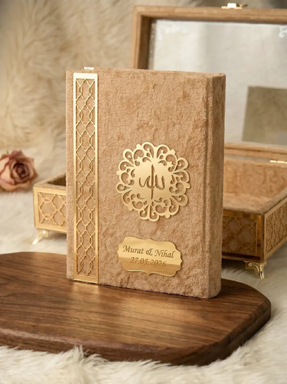 Personalised Velvet Quran Gift Set with Decorative Storage Chest - ihvan