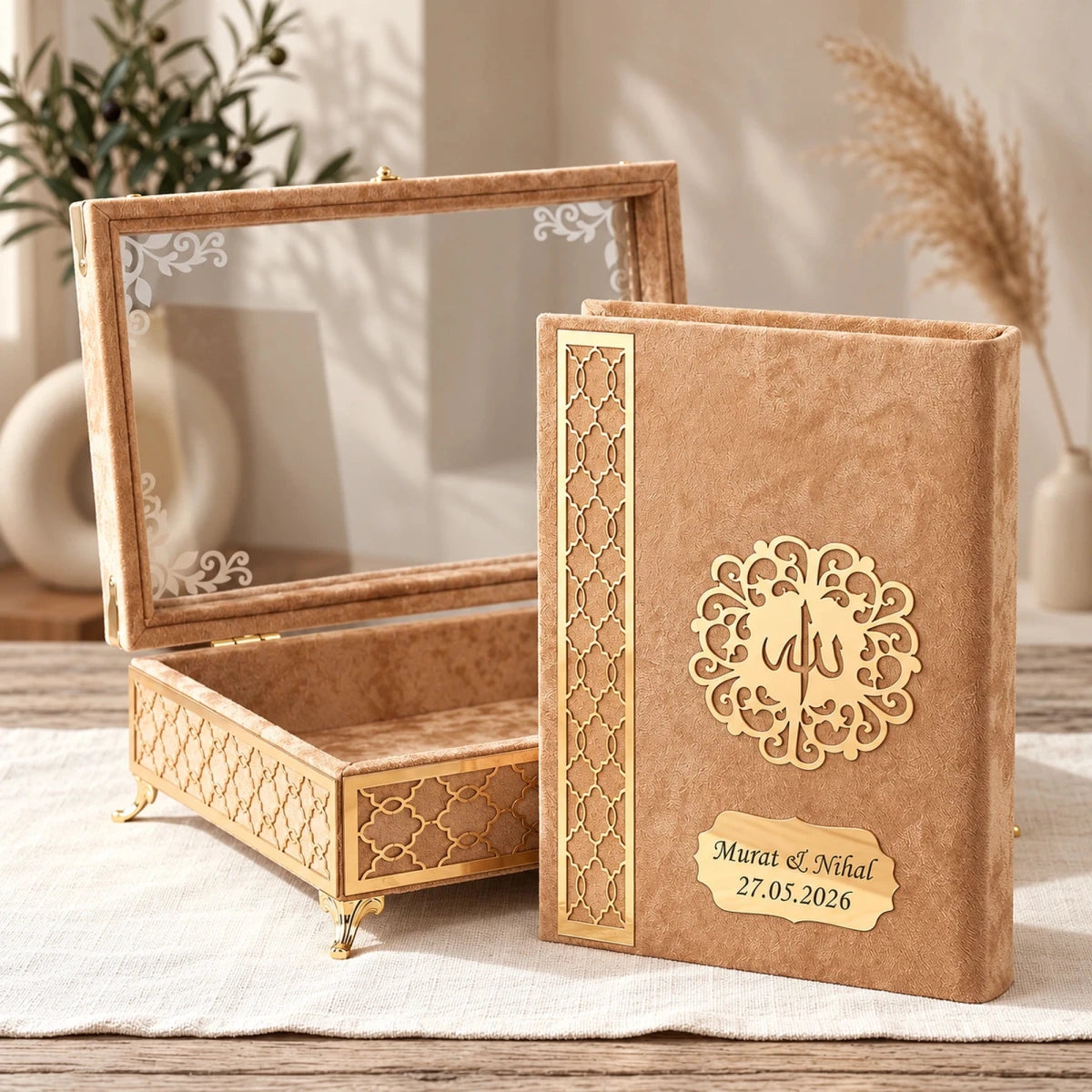 Personalised Velvet Quran Gift Set with Decorative Storage Chest - ihvan