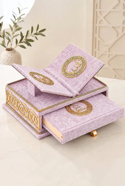 Personalised Velvet Quran Gift Set with Rehal & Storage Chest – Rahiya Series - ihvan