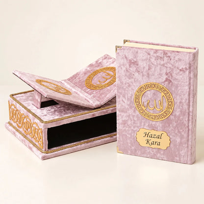 Personalised Velvet Quran Gift Set with Rehal & Storage Chest – Rahiya Series - ihvan