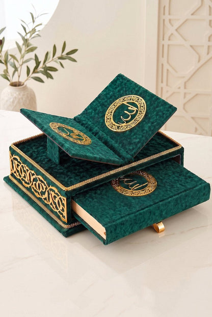 Personalised Velvet Quran Gift Set with Rehal & Storage Chest – Rahiya Series - ihvan