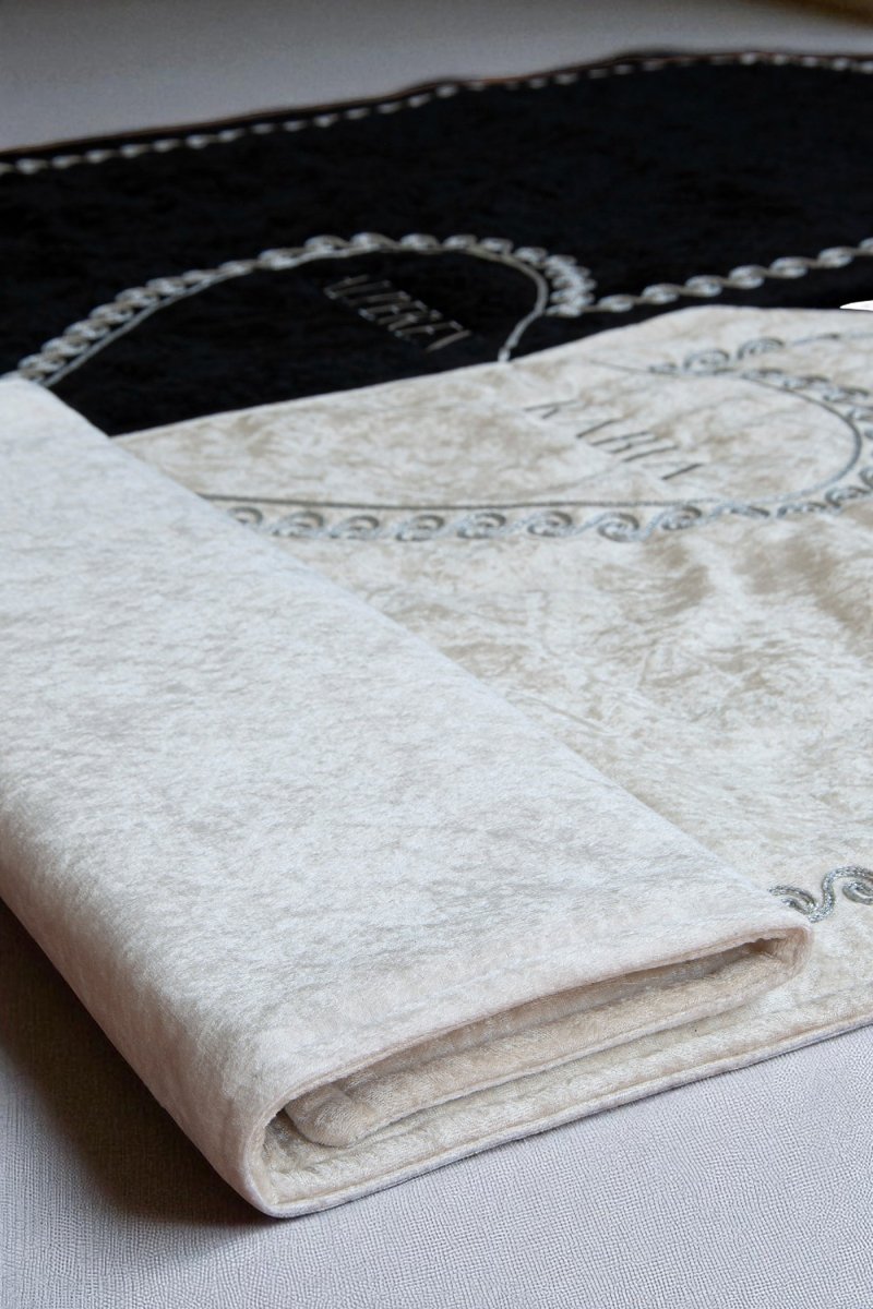 Personalized Couple’s Prayer Rug Set with Names - Luxury Velvet Padded Sajadah Set for Bride and Groom - Heart Motif Wedding Gift with Tasbih & Yasin Book - Grey, Set of 2 - ihvan