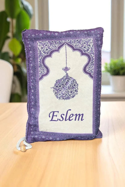Personalized Embroidered Velvet Prayer Mat Set – Luxury Mihrab Design Prayer Rug with Matching Pouch & Pearl Tasbih - ihvan