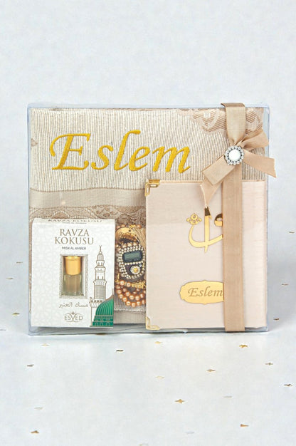 Personalized Islamic Gift Set – Prayer Rug, Yasin Book, Tasbeeh, Digital Zikr Counter & Perfume - ihvan
