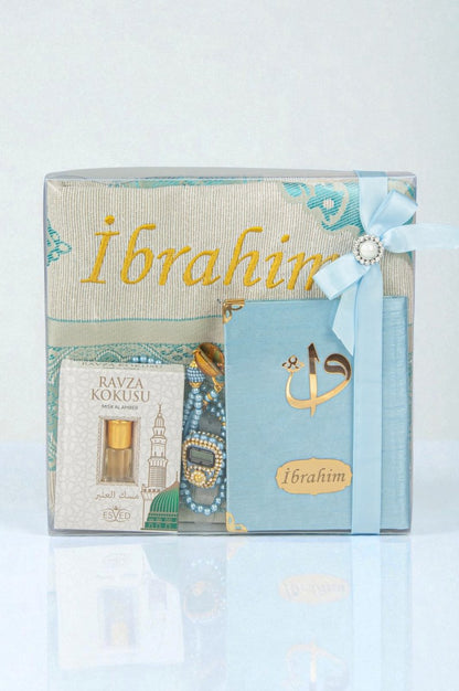 Personalized Islamic Gift Set – Prayer Rug, Yasin Book, Tasbeeh, Digital Zikr Counter & Perfume - ihvan