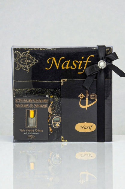 Personalized Islamic Gift Set – Prayer Rug, Yasin Book, Tasbeeh, Digital Zikr Counter & Perfume - ihvan