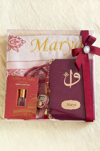 Personalized Islamic Gift Set – Prayer Rug, Yasin Book, Tasbeeh, Digital Zikr Counter & Perfume - ihvan
