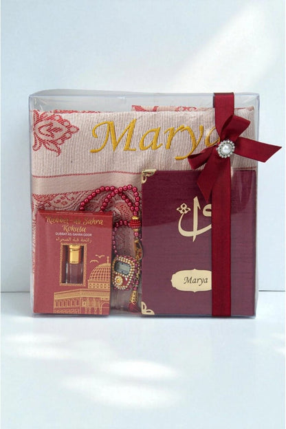 Personalized Islamic Gift Set – Prayer Rug, Yasin Book, Tasbeeh, Digital Zikr Counter & Perfume - ihvan