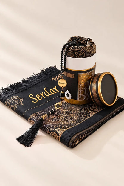 Personalized Kaaba Gift Box Set with Embroidered Prayer Mat & Name Tasbih - ihvan