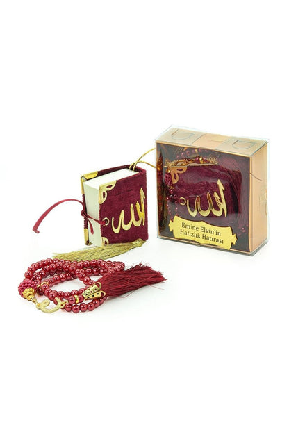 Personalized Mini Velvet Quran Gift Set with Pearl Tasbeeh in Decorative Box – Mevlut Favor - ihvan