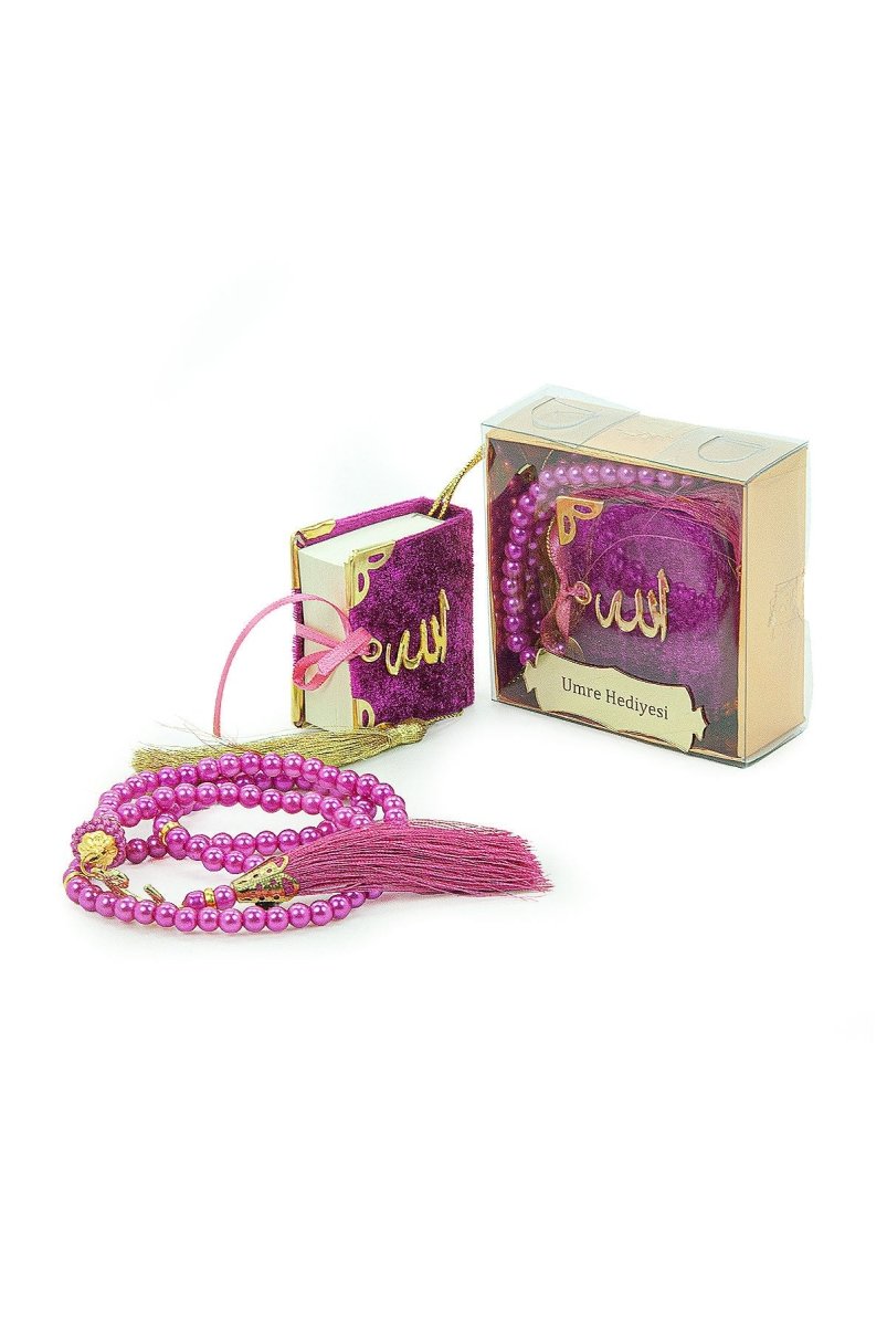 Personalized Mini Velvet Quran Gift Set with Pearl Tasbeeh in Decorative Box – Mevlut Favor - ihvan