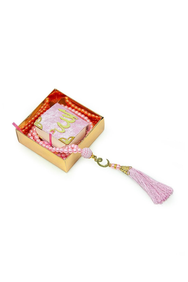 Personalized Mini Velvet Quran Gift Set with Pearl Tasbeeh in Decorative Box – Mevlut Favor - ihvan