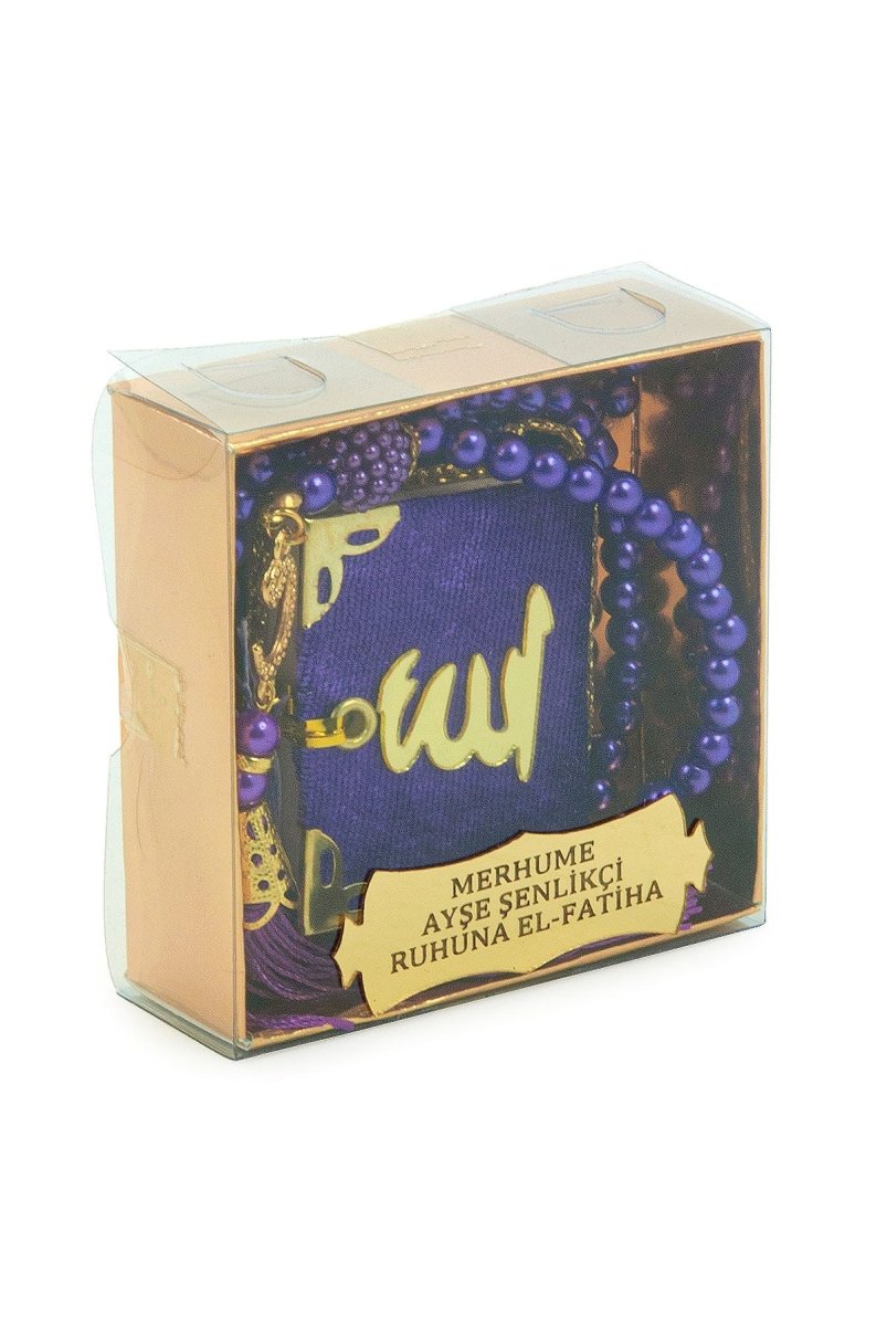 Personalized Mini Velvet Quran Gift Set with Pearl Tasbeeh in Decorative Box – Mevlut Favor - ihvan