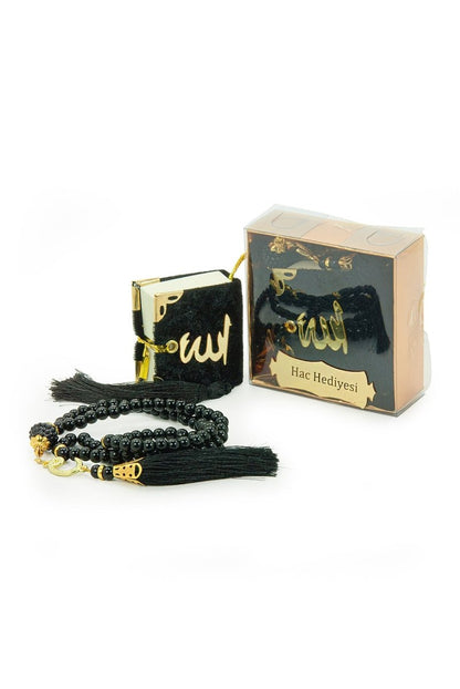 Personalized Mini Velvet Quran Gift Set with Pearl Tasbeeh in Decorative Box – Mevlut Favor - ihvan