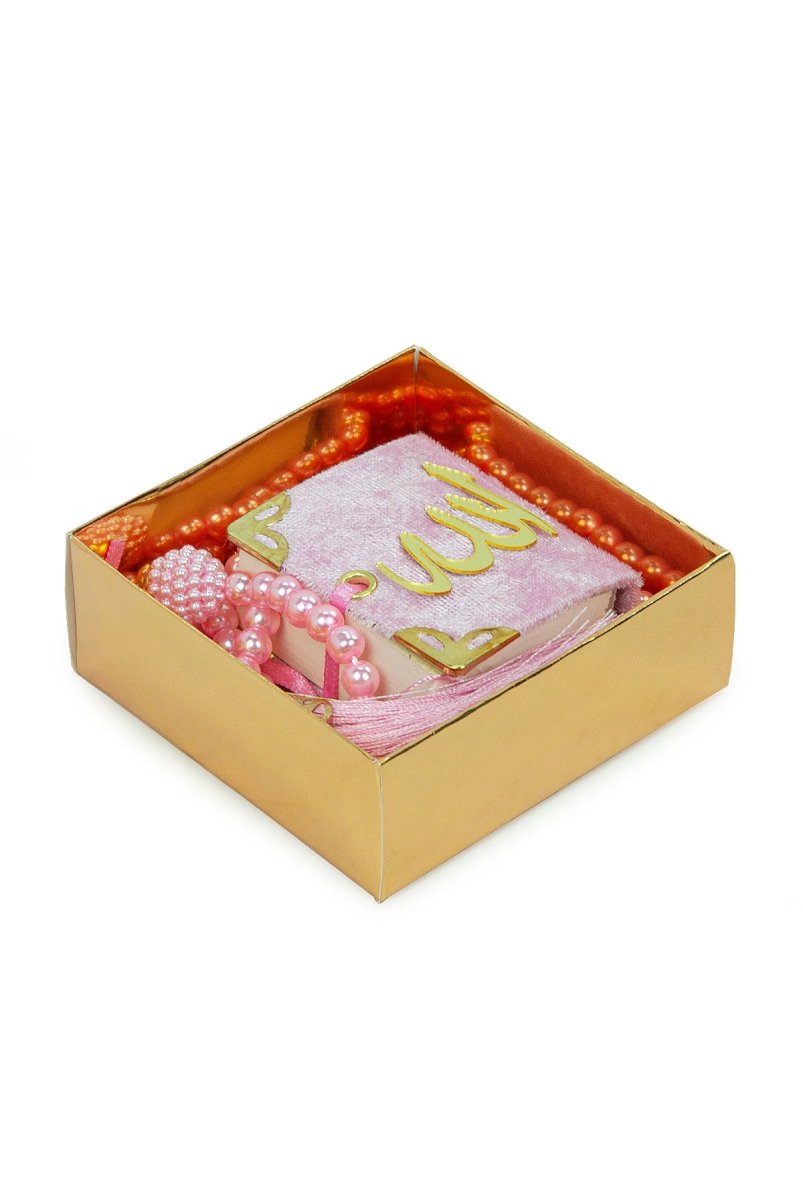 Personalized Mini Velvet Quran Gift Set with Pearl Tasbeeh in Decorative Box – Mevlut Favor - ihvan