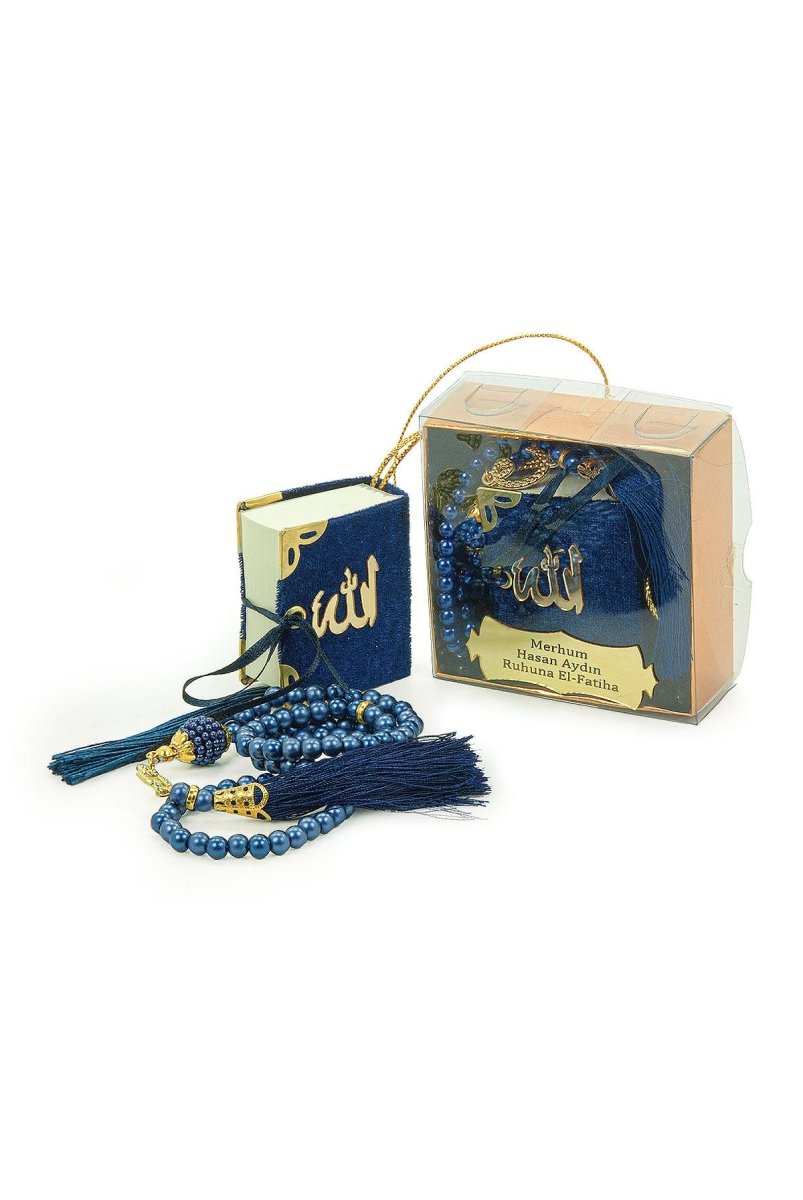 Personalized Mini Velvet Quran Gift Set with Pearl Tasbeeh in Decorative Box – Mevlut Favor - ihvan