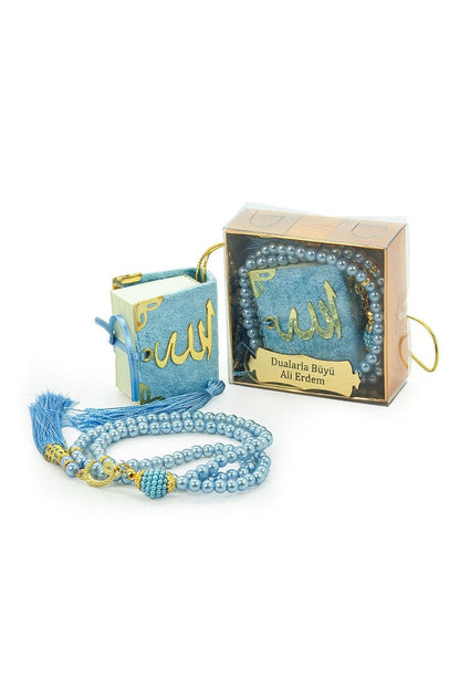 Personalized Mini Velvet Quran Gift Set with Pearl Tasbeeh in Decorative Box – Mevlut Favor - ihvan