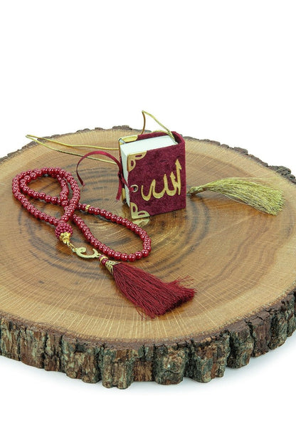 Personalized Mini Velvet Quran Gift Set with Pearl Tasbeeh in Decorative Box – Mevlut Favor - ihvan