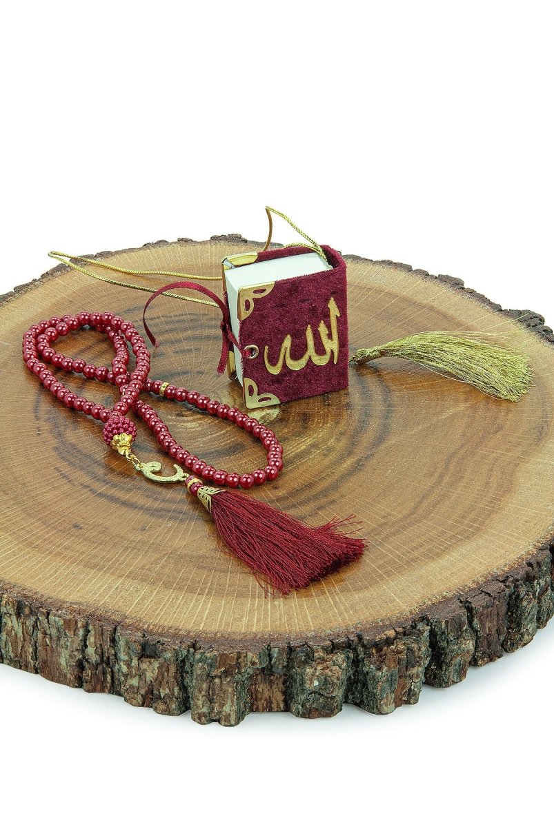 Personalized Mini Velvet Quran Gift Set with Pearl Tasbeeh in Decorative Box – Mevlut Favor - ihvan
