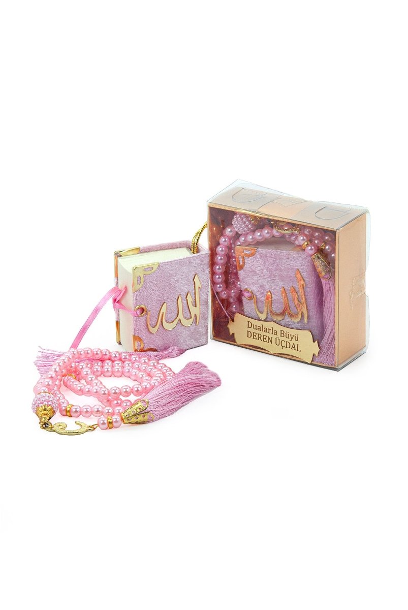 Personalized Mini Velvet Quran Gift Set with Pearl Tasbeeh in Decorative Box – Mevlut Favor - ihvan