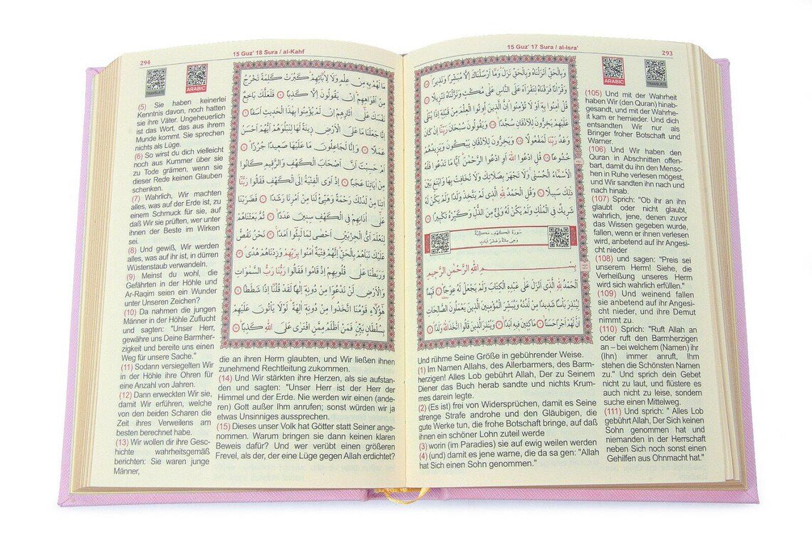 Personalized Pink Arabic German Quran Gift Set with Ribbon and Beads – 14x20cm Islamic Book Perfect for Eid, Wedding, Baby or Shahada - ihvan