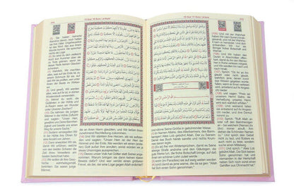 Personalized Pink Arabic German Quran Gift Set with Ribbon and Beads – 14x20cm Islamic Book Perfect for Eid, Wedding, Baby or Shahada - ihvan