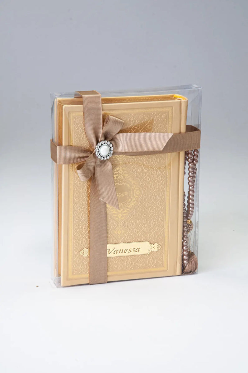 Personalized Quran Gift Set – Custom Name Tag, Medina Script & Prayer Beads in Luxury Box - ihvan