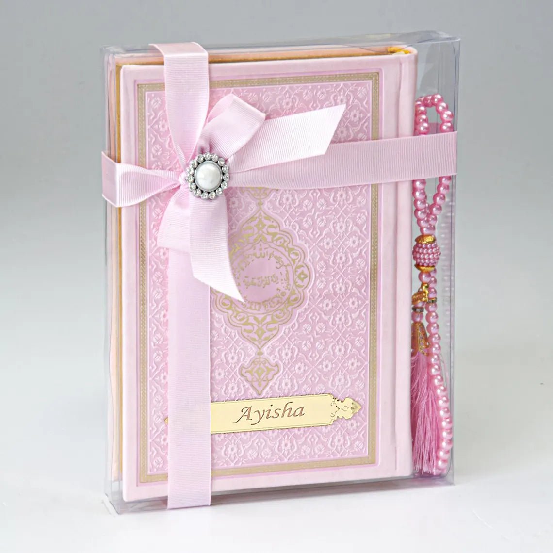 Personalized Quran Gift Set – Custom Name Tag, Medina Script & Prayer Beads in Luxury Box - ihvan
