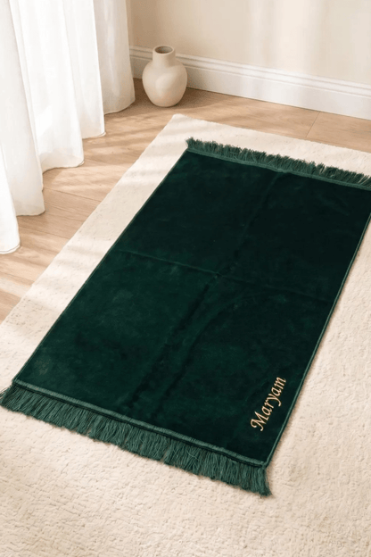 Personalized Velvet Prayer Mat and Custom Tasbeeh Green - ihvan