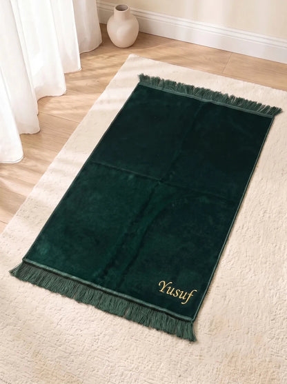 Personalized Velvet Prayer Mat & Yaseen Book Gift Set with Tasbih - ihvan