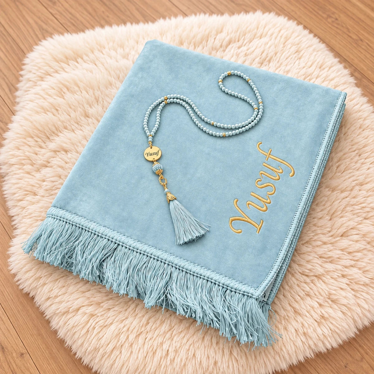 Personalized Velvet Prayer Rug & Tasbih Gift Set - ihvan