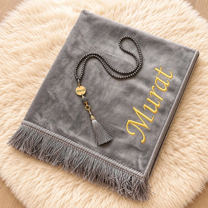 Personalized Velvet Prayer Rug & Tasbih Gift Set - ihvan