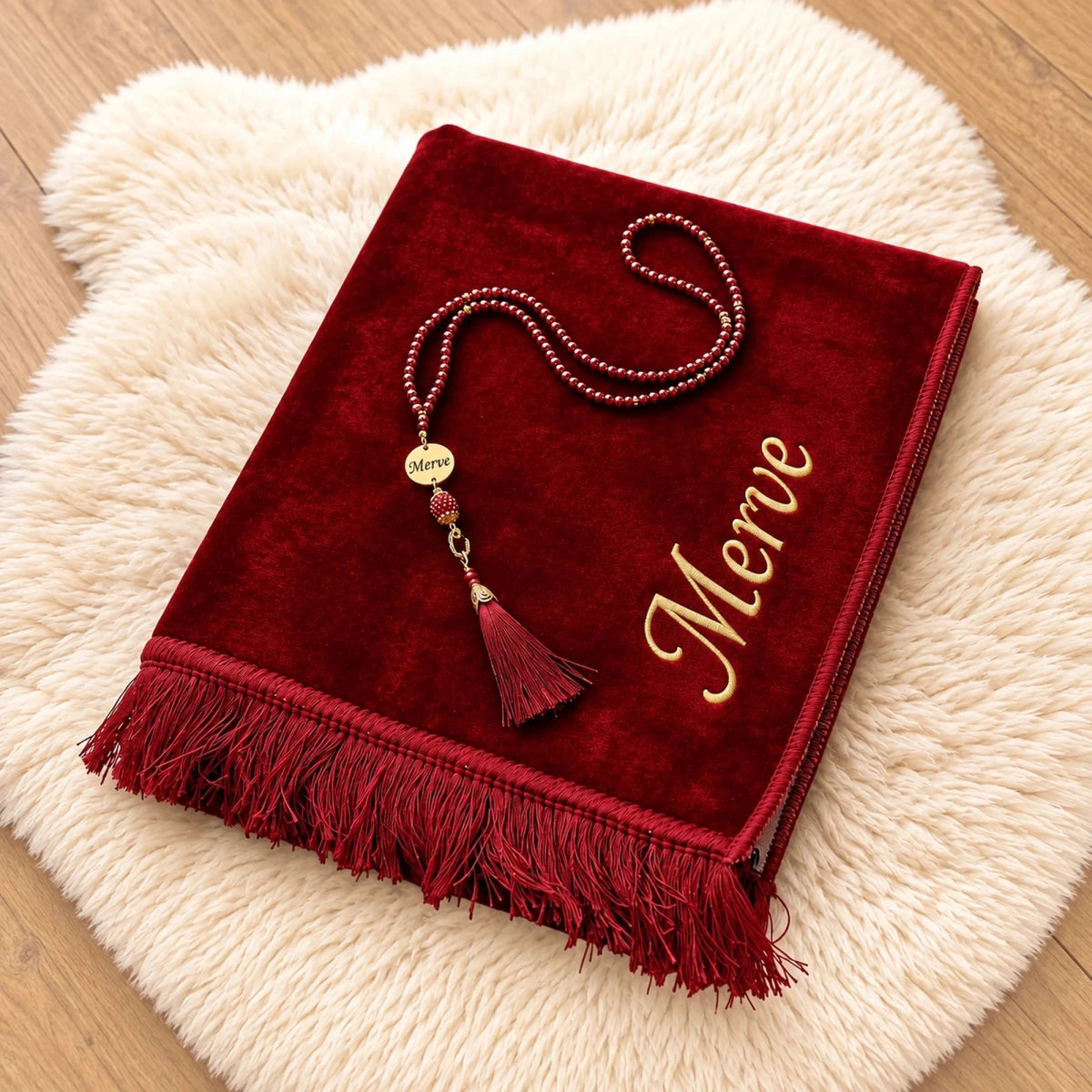 Personalized Velvet Prayer Rug & Tasbih Gift Set - ihvan