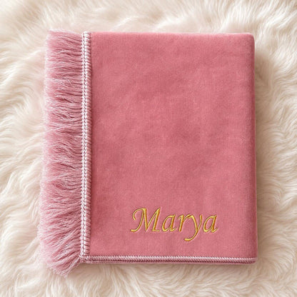 Personalized Velvet Quran and Prayer Mat Gift Set with Velvet Box and 99-Bead Tasbih Islamic Gift Wedding Favors - ihvan