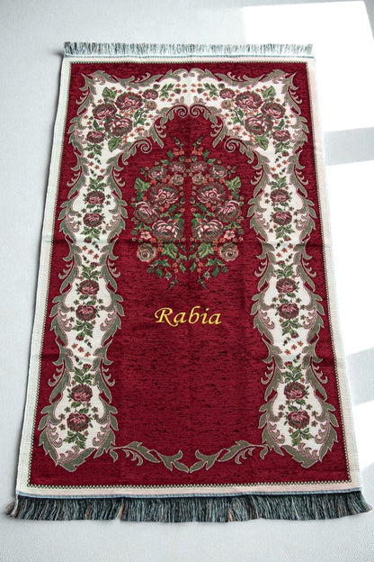 Personalized Velvet Quran Gift Chest Set with Name Embroidered Prayer Rug & Tasbeeh - ihvan