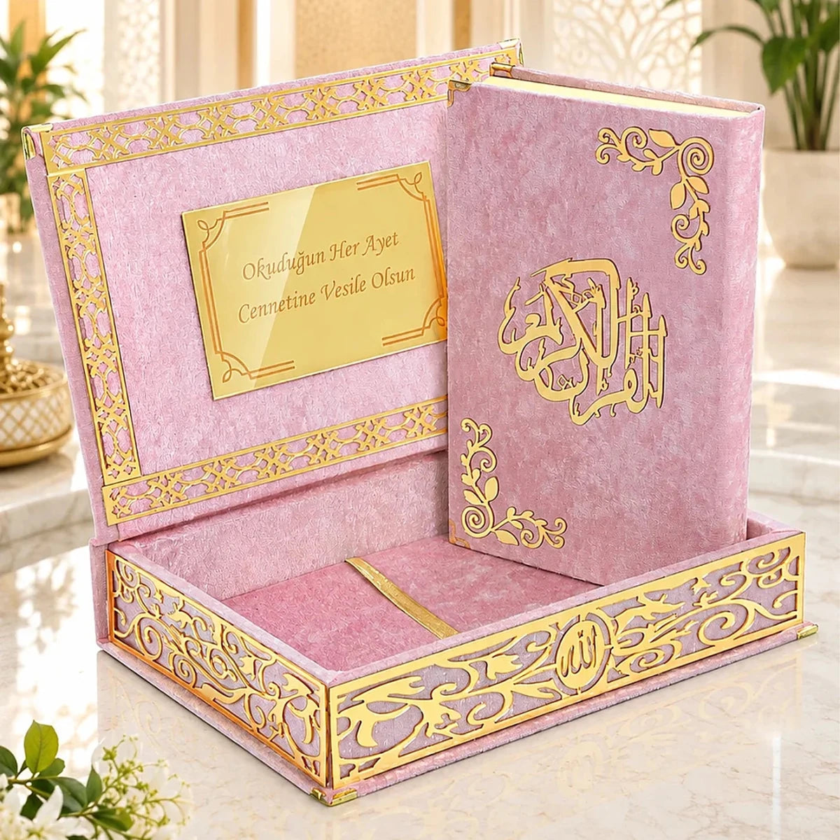 Personalized Velvet Quran Gift Set with Laser-Cut Decorative Storage Chest - ihvan