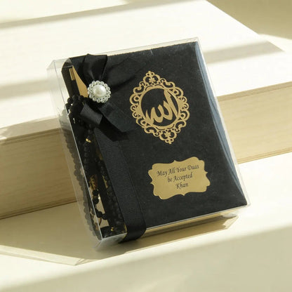 Personalized Velvet Quran Gift Set with Tasbeeh, Pocket Size Madinah Script Quran, Islamic Gift, Eid, Wedding Gift - ihvan