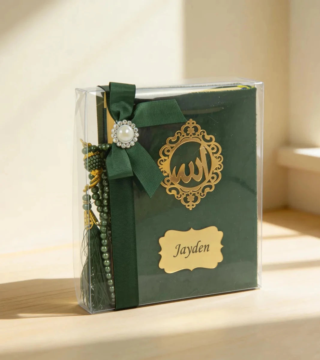 Personalized Velvet Quran Gift Set with Tasbeeh, Pocket Size Madinah Script Quran, Islamic Gift, Eid, Wedding Gift - ihvan