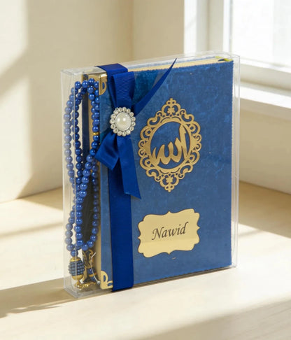 Personalized Velvet Quran Gift Set with Tasbeeh, Pocket Size Madinah Script Quran, Islamic Gift, Eid, Wedding Gift - ihvan