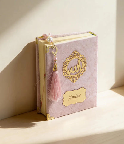Personalized Velvet Quran Gift Set with Tasbeeh, Pocket Size Madinah Script Quran, Islamic Gift, Eid, Wedding Gift - ihvan