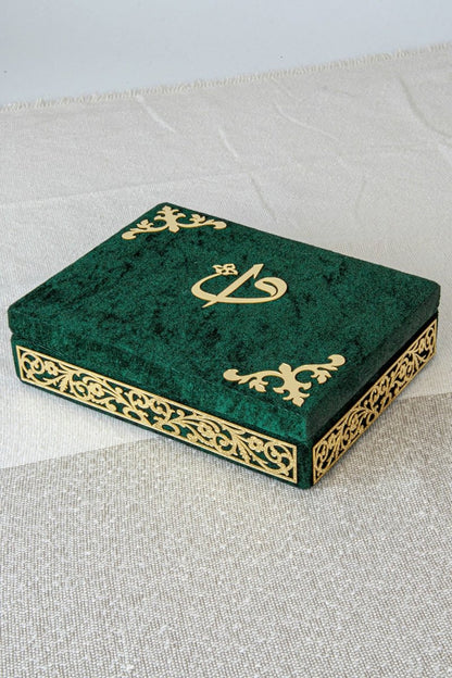 Personalized Velvet Quran Set with Plexiglass Elif - Vav Embellishments – Luxury Gift Box - ihvan